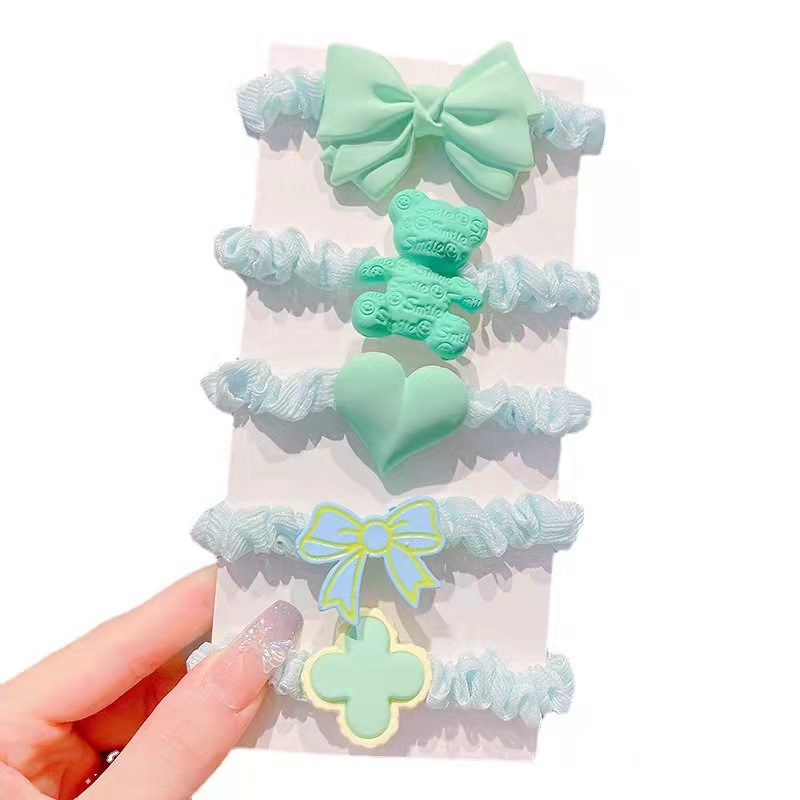 "Love Children's hair band, pleated fabric cartoon hair accessory, fresh and clean, high elasticity polka dot small intestine circle bun hair tie for girls. Item Picture