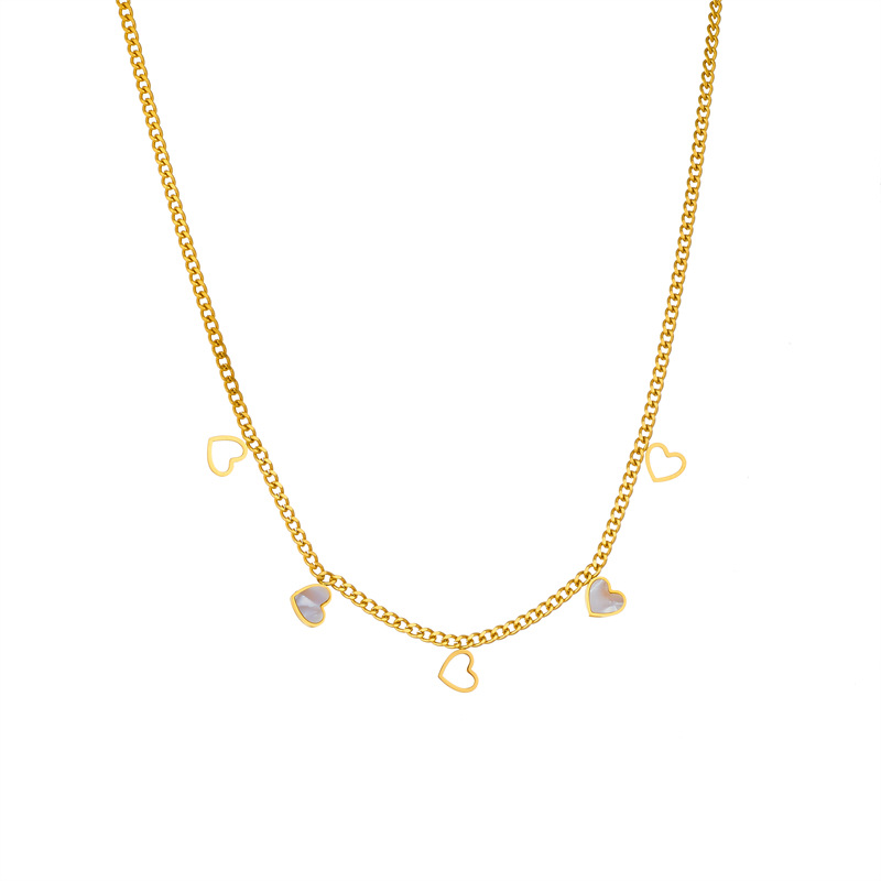Korean-style simple and fashionable commuting accessories with blank shell hearts, chains, stainless steel jewelry and necklaces Item Picture