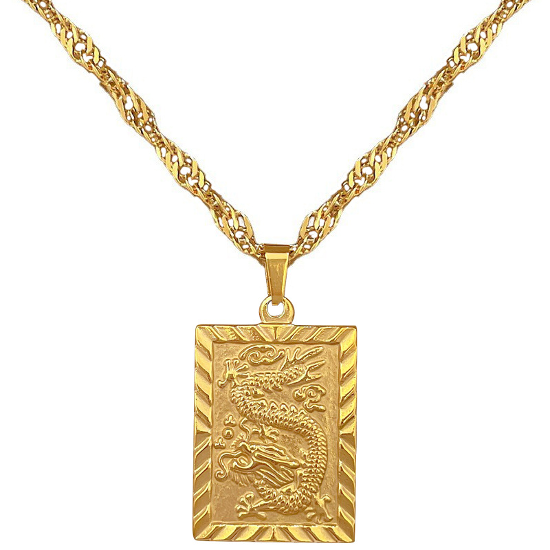 【 All-titanium Steel 】 Fu Character Dragon brand personalized minimalist style furnace real gold necklace, female Instagram Internet celebrity collarbone chain Item Picture