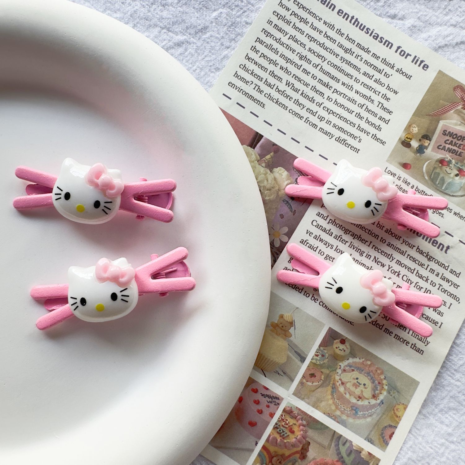 Cute cartoon pink cat hair clips, children's small crossed duckbill clips, small bangs clips, headwear and hair accessories Specification drawing
