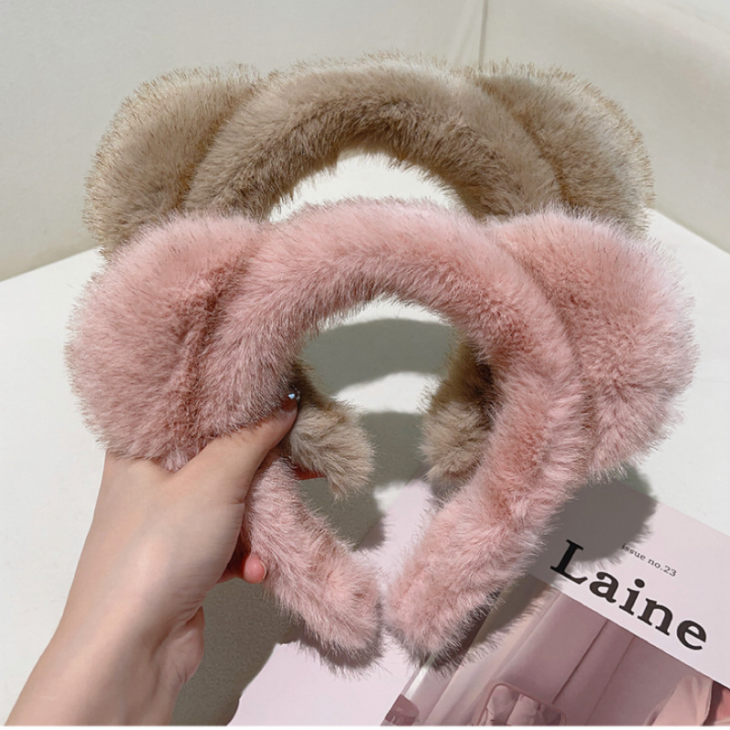 Autumn and winter atmosphere, faux mink plush headband, high-end, sweet and cute, little bear ears, face-washing headband, headwear for women details Picture