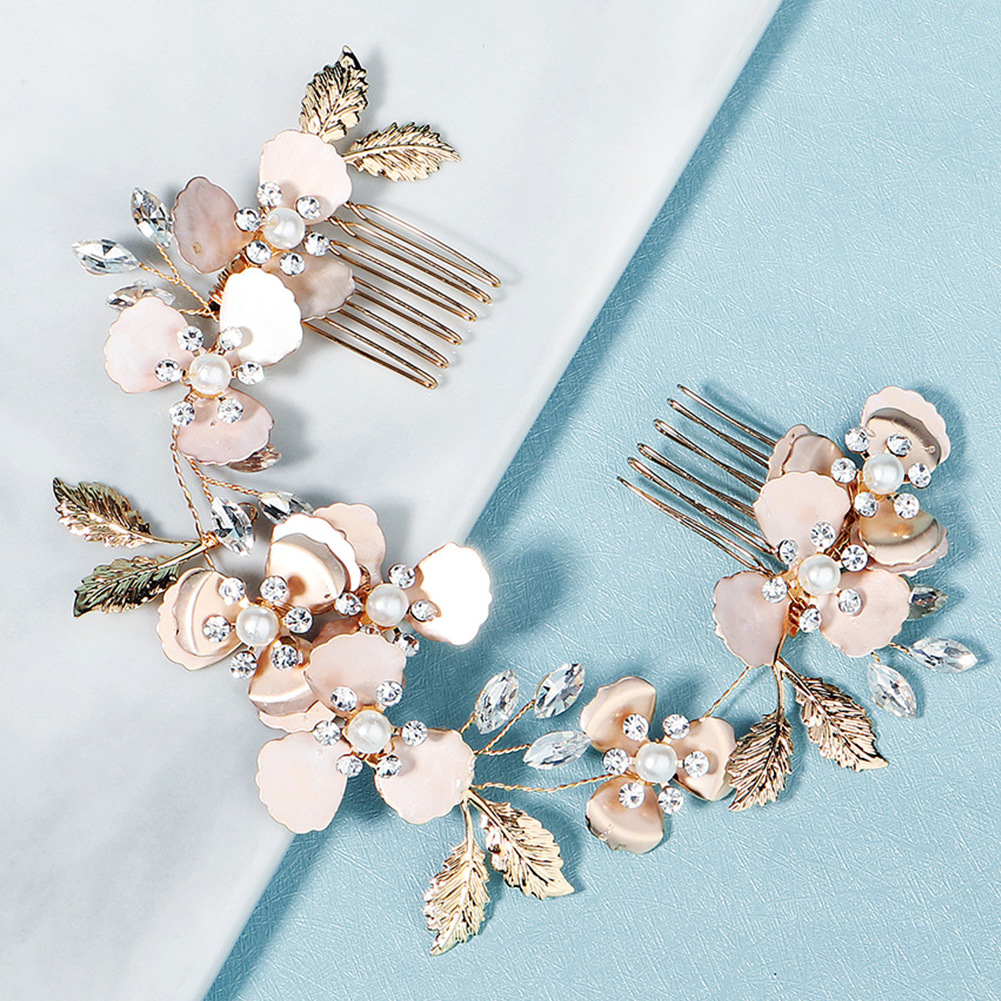 miallo original design wedding accessories, light luxury and exquisite handcrafted headwear, pearl and rhinestone paired combs, updo hair tips details Picture