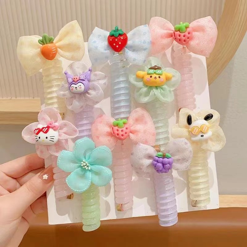 Children's cartoon telephone line hair tie, girls' braided hair tool, Shasha bow, high-elasticity hair tie, head tie, cute hair accessory full figure