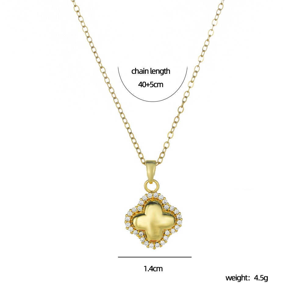 A full-diamond four-leaf clover pendant titanium steel necklace for women's fashion, versatile, Chinese-style design, collarbone chain, light luxury accessory Item Picture