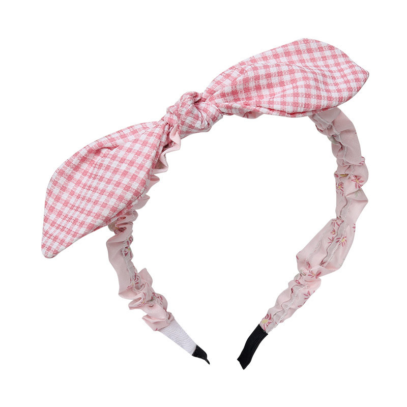 New children's hair band, checkered bow, floral rabbit ear hairpin, cute little girl headband and hair accessory Item Picture