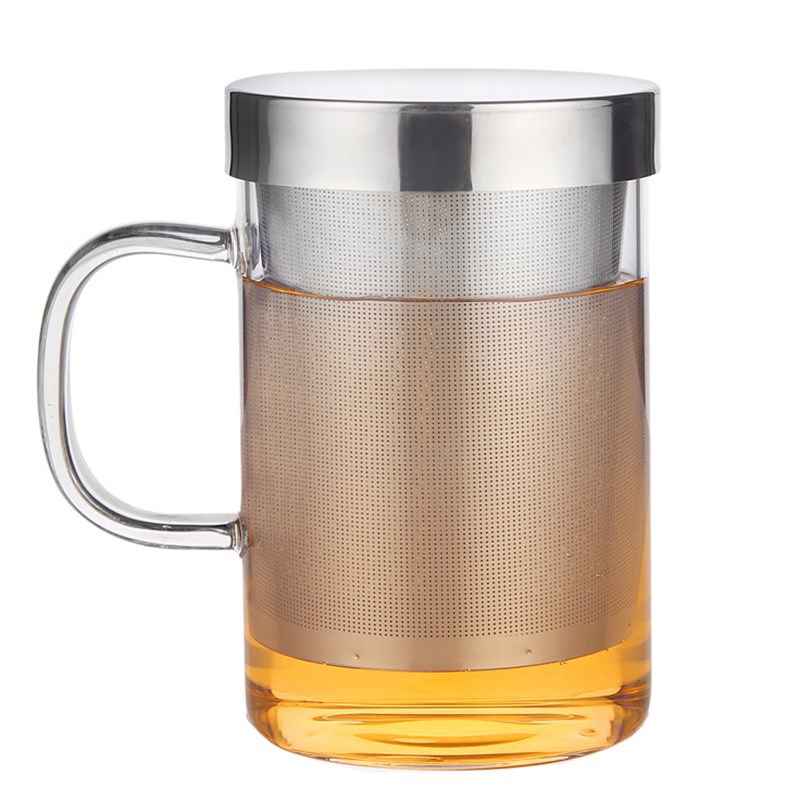 Wholesale high borosilicate glass cups, Piaoyi cups, single-layer stainless steel filtered transparent high-temperature resistant flower tea cups for home and office use Item Picture