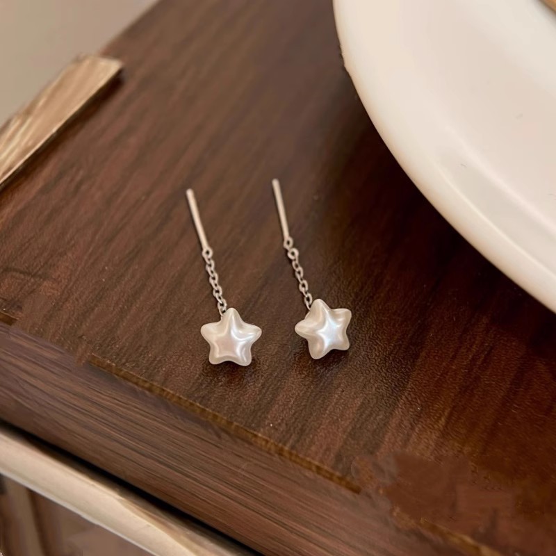 Tassel star ear thread women's niche design sense, simple and elegant, versatile earrings, 2025 new bestseller pearl earrings Specification drawing