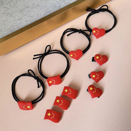 Children's rubber band, red headwear, National Day baby hair tie, Five-Star Red Flag rubber band, girls' heart-shaped hair clip, hair tie Application Scenario