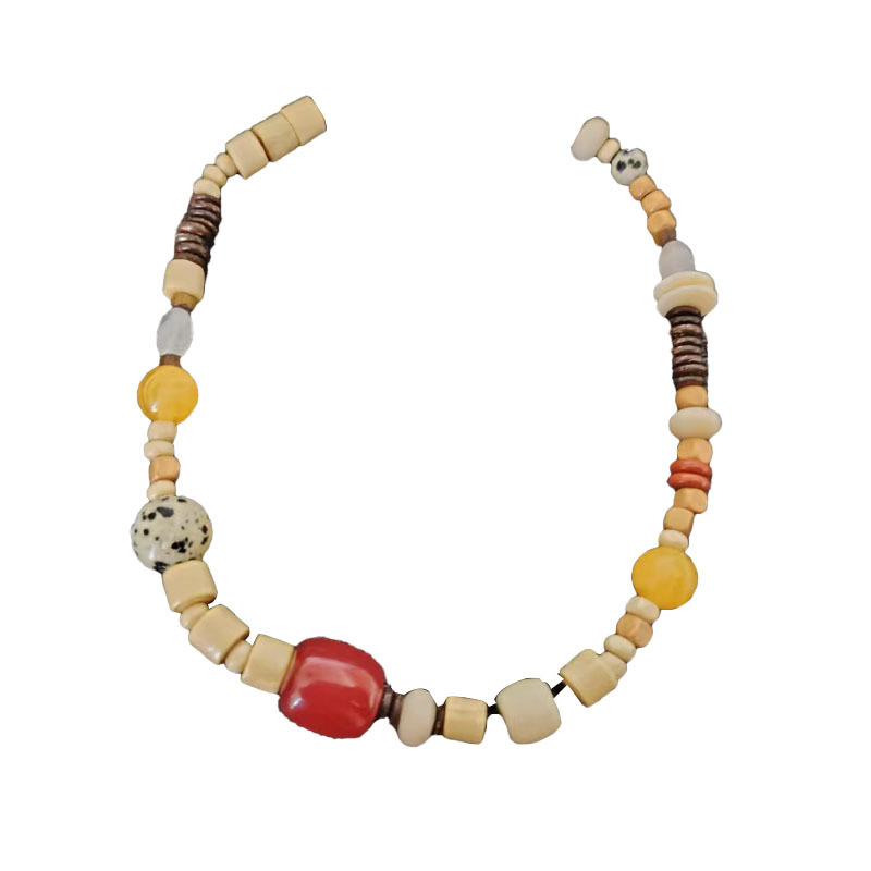 New Chinese-style retro natural stone beaded necklace, women's minority ethnic style collarbone chain, dopamine wooden neckchain accessory Item Picture