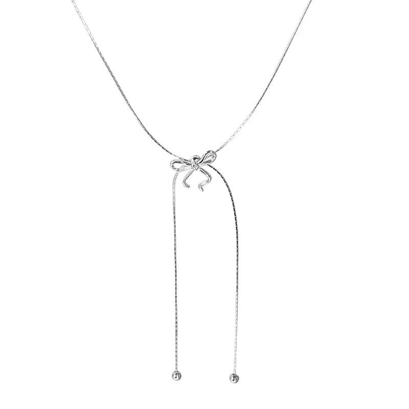Long bow tassel pull-out necklace for women, 2024 new design sense collarbone chain, elegant neck chain, Internet celebrity accessory Item Picture