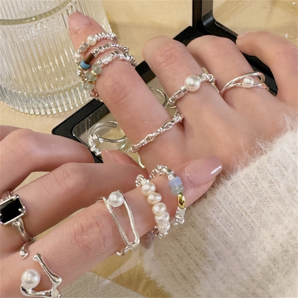 Korean 925 sterling silver plain ring, women's Instagram style, niche design, high-end and versatile, open adjustable tail ring full figure