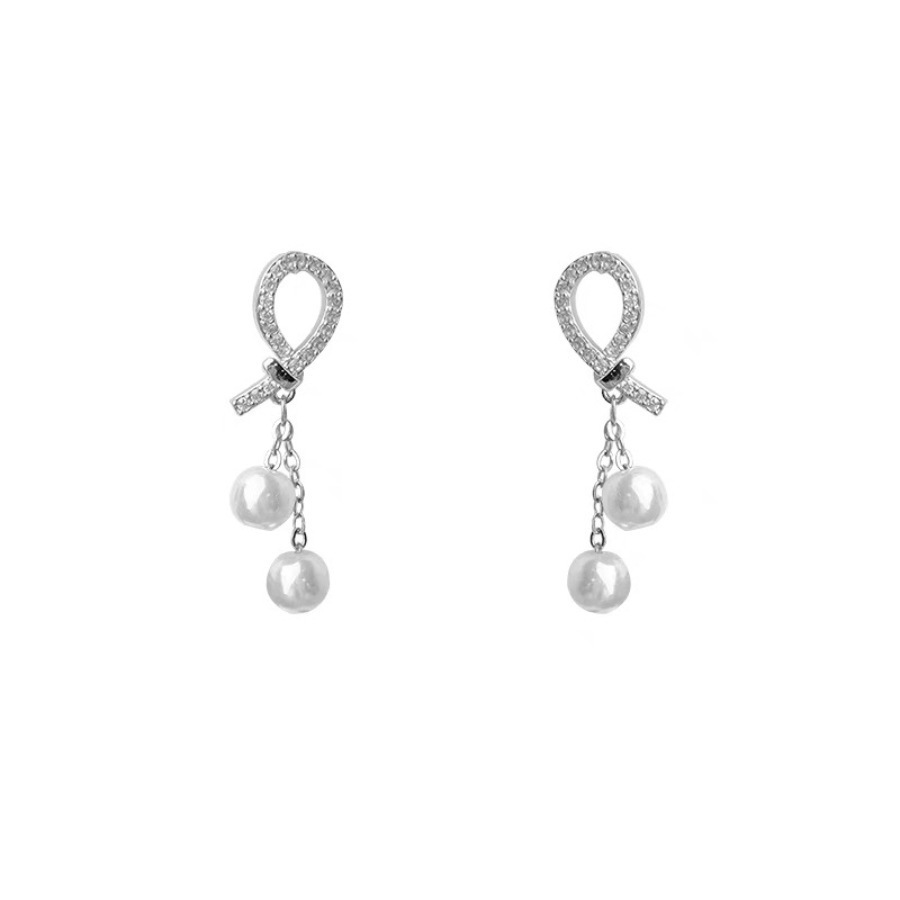 S925 Silver Needle Crossed Heart Pearl Earrings, sweet and unique for women, diamond-encrusted tassel stud earrings, elegant and high-end earrings Item Picture