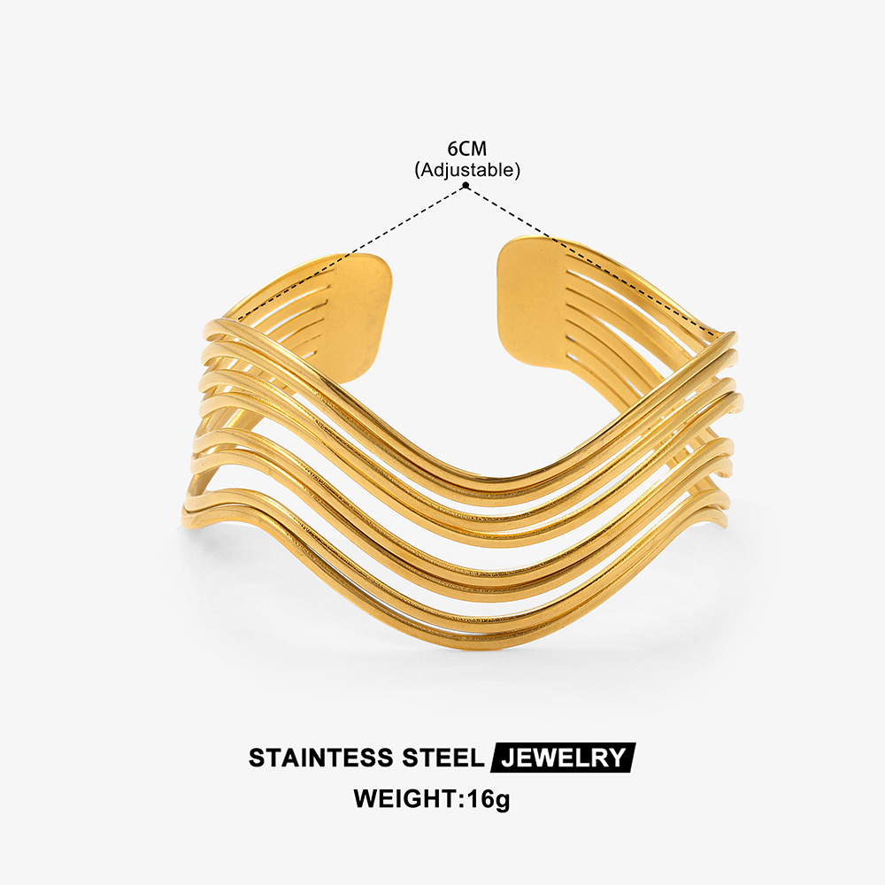 Original wavy line bracelet from Europe and America, electroplated with gold and irregularly set with diamonds, with an open opening, exudes a sense of luxury for women and does not fade Item Picture
