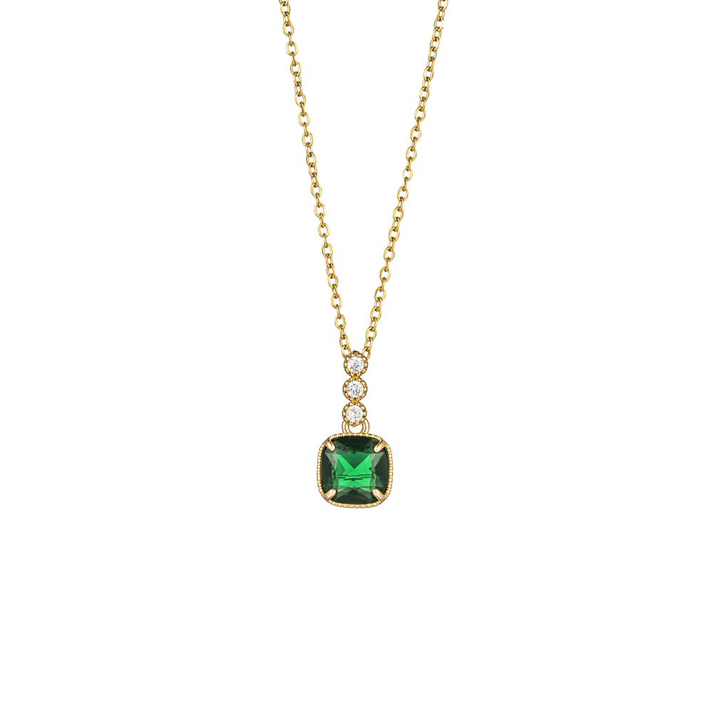 The minimalist design sense, popular emerald zircon pendant, diamond-encrusted, elegant titanium steel necklace, a unique and high-end accessory for women Item Picture