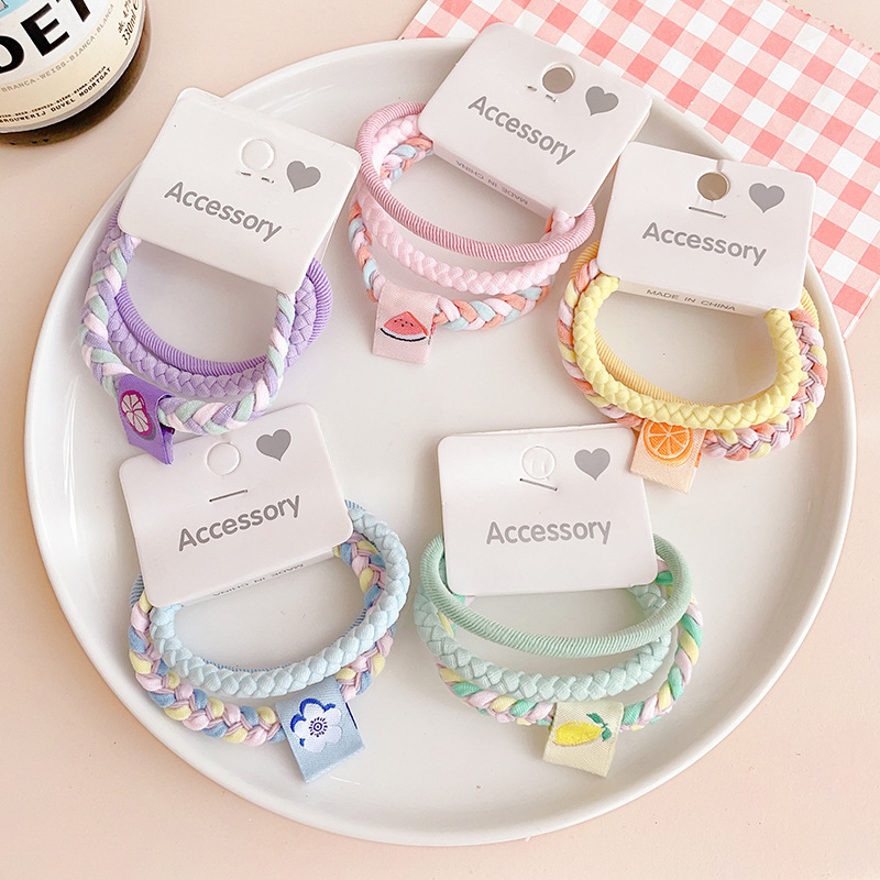 Candy-colored braided hair tie, two-color combination, thickened basic hair band, high-elasticity hair tie, hair band, leather band for women full figure