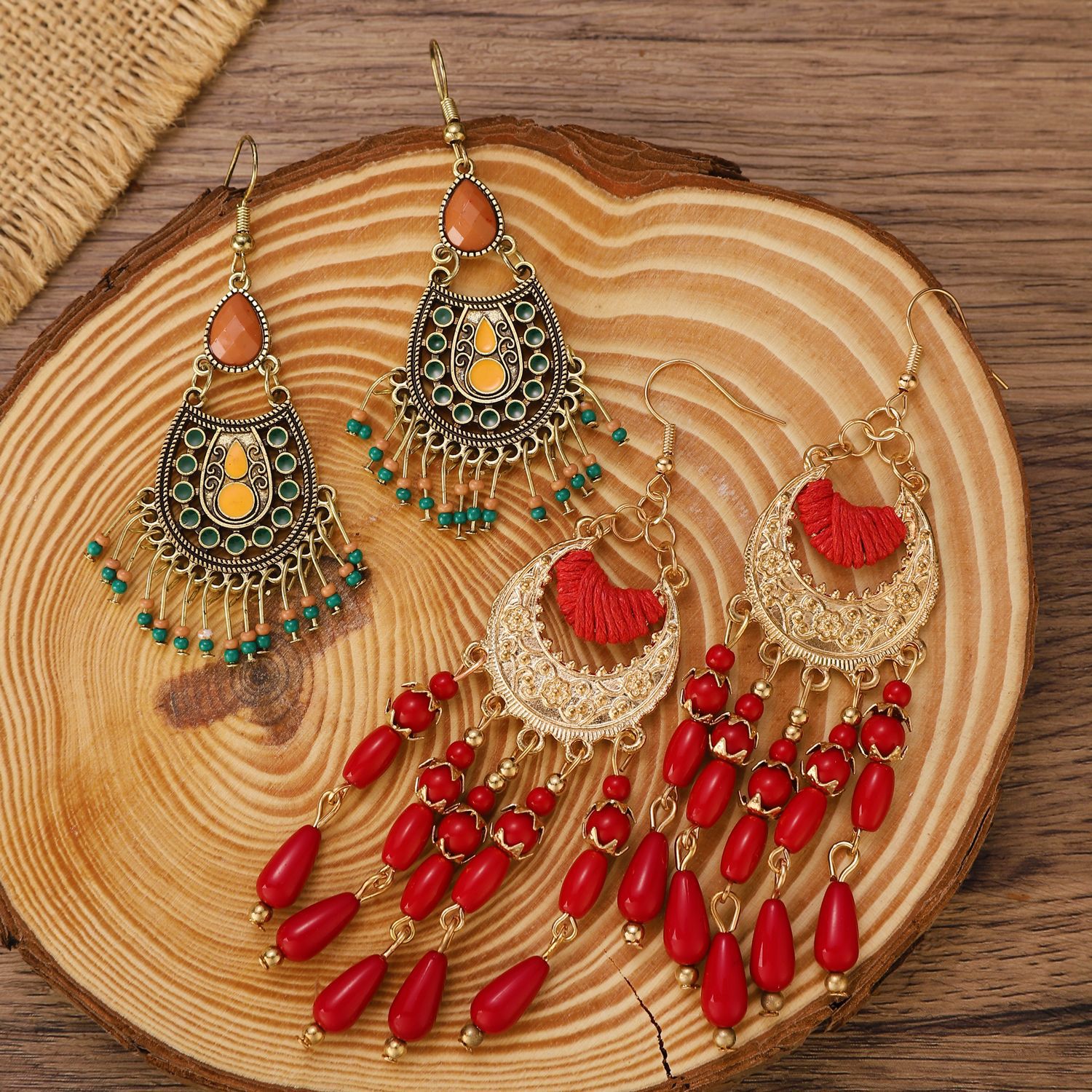 Ethnic-style earrings, exotic retro metal hollowed-out flower earrings, Bohemian carved court-style earrings Application Scenario