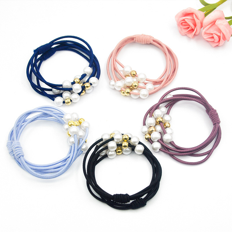 Korean-style hair tie with nine beads, pearl hair band, high-elasticity rubber band, new women's hair tie manufacturer, wholesale of headwear Specification drawing
