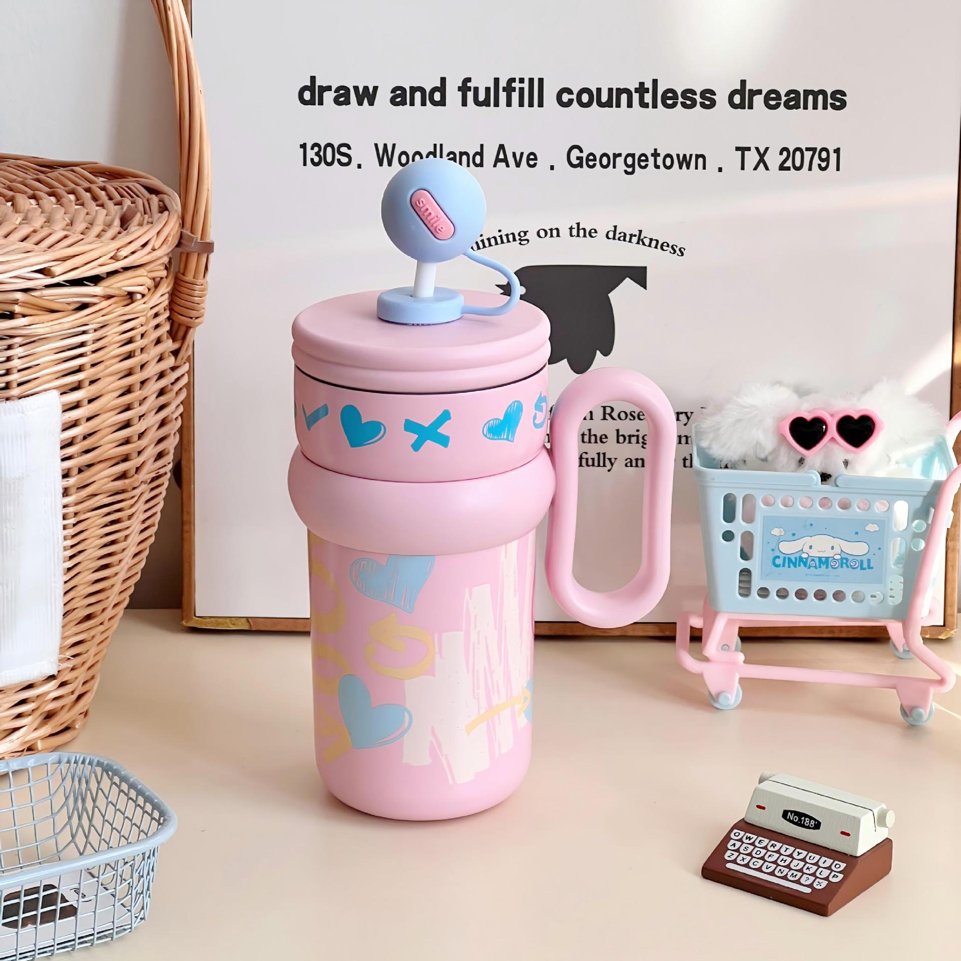 Female handle insulated cup, office large capacity, high appearance level, straw cup, giant cold preservation, 316 stainless steel water cup full figure