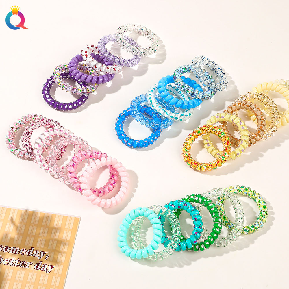 Wholesale of Qiyue bagged telephone line hair bands, fresh and clean hair ties, candy-colored rubber bands, high-elasticity hair ties and hair accessories details Picture