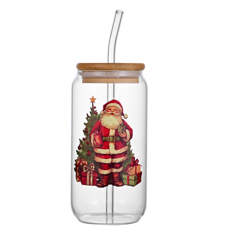 Covered straw Christmas cola cup, high-temperature resistant high borosilicate milk tea cup, Nordic Internet celebrity cup, school juice cup, beverage cup Item Picture