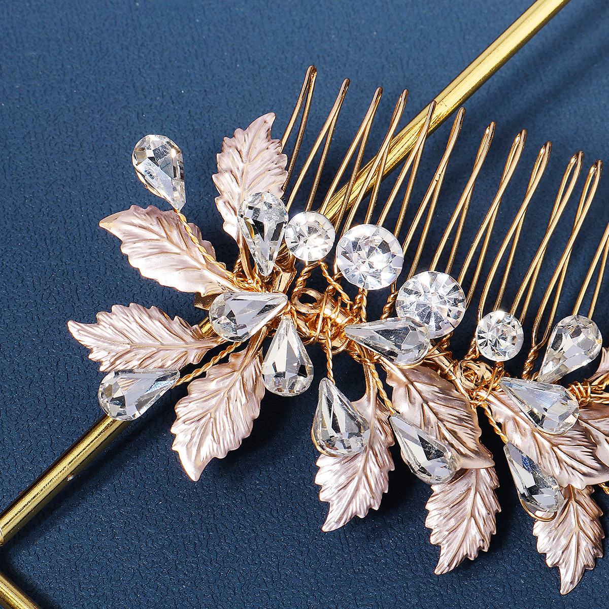 Korean-style Xiuhe ancient-style bride's hair accessory, beautiful thin picture leaf hand-inserted comb, fashionable and versatile updo water diamond comb Specification drawing