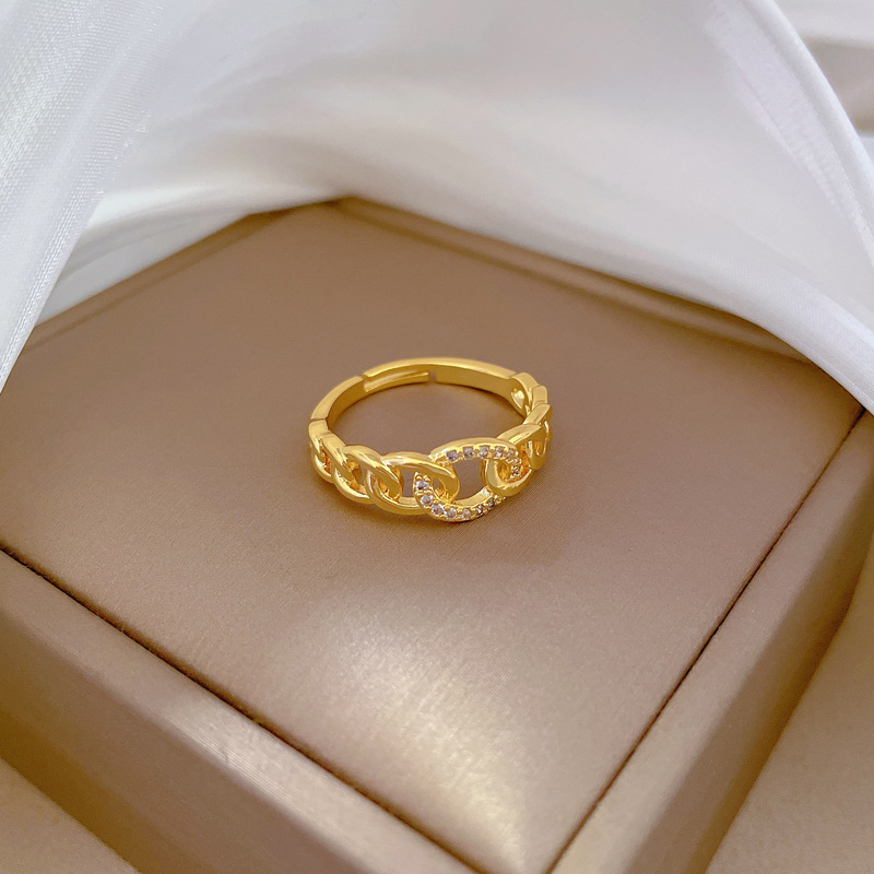【 Real Gold 】 Light luxury chain Full diamond ring with adjustable opening, simple jewelry, Japanese-style ring couple rings Specification drawing