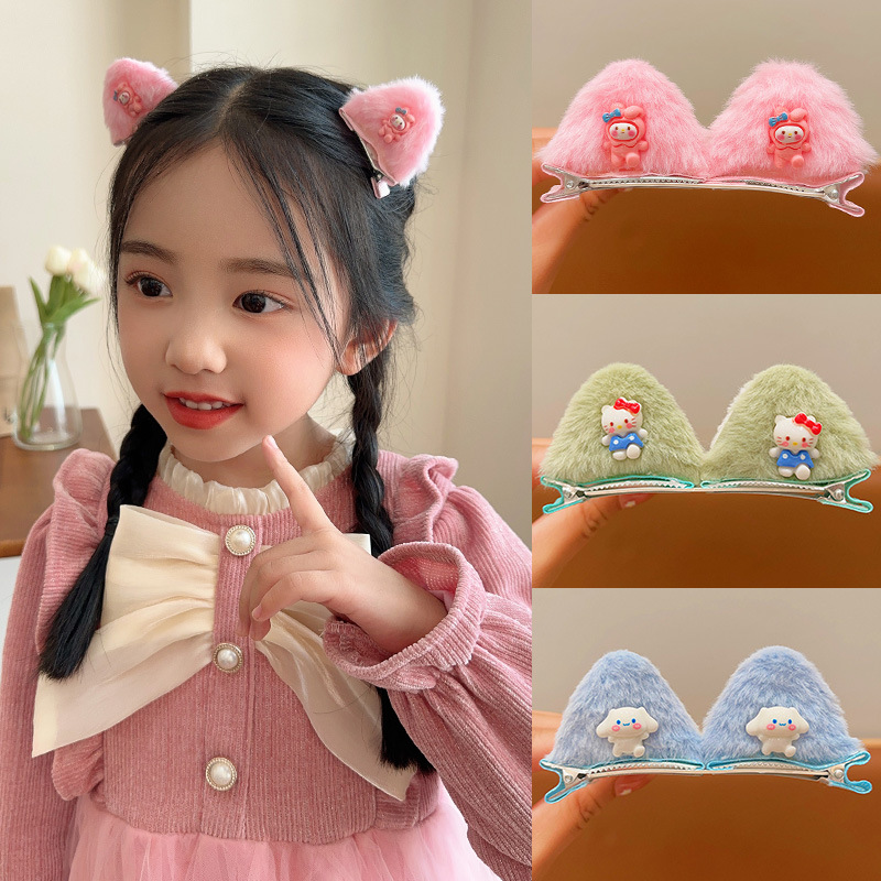 Children's plush hair clips, cute three-dimensional cat ear clips for girls, baby hair clips, side bangs clips for little girls, hair accessories details Picture