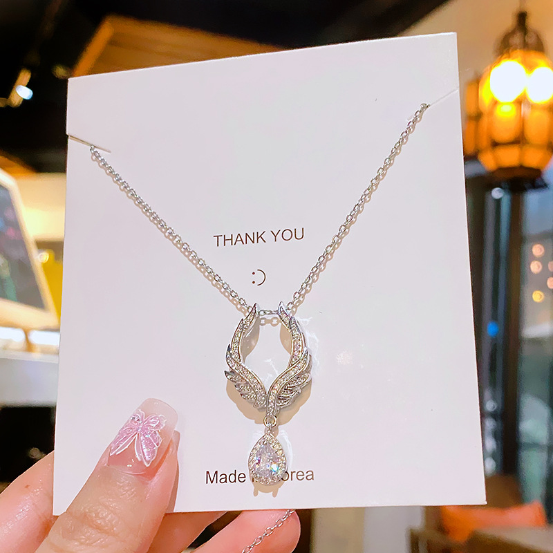 Light luxury full diamond water drop Angel's tear titanium steel necklace, women's niche style, versatile collarbone chain, popular online accessory wholesale Specification drawing