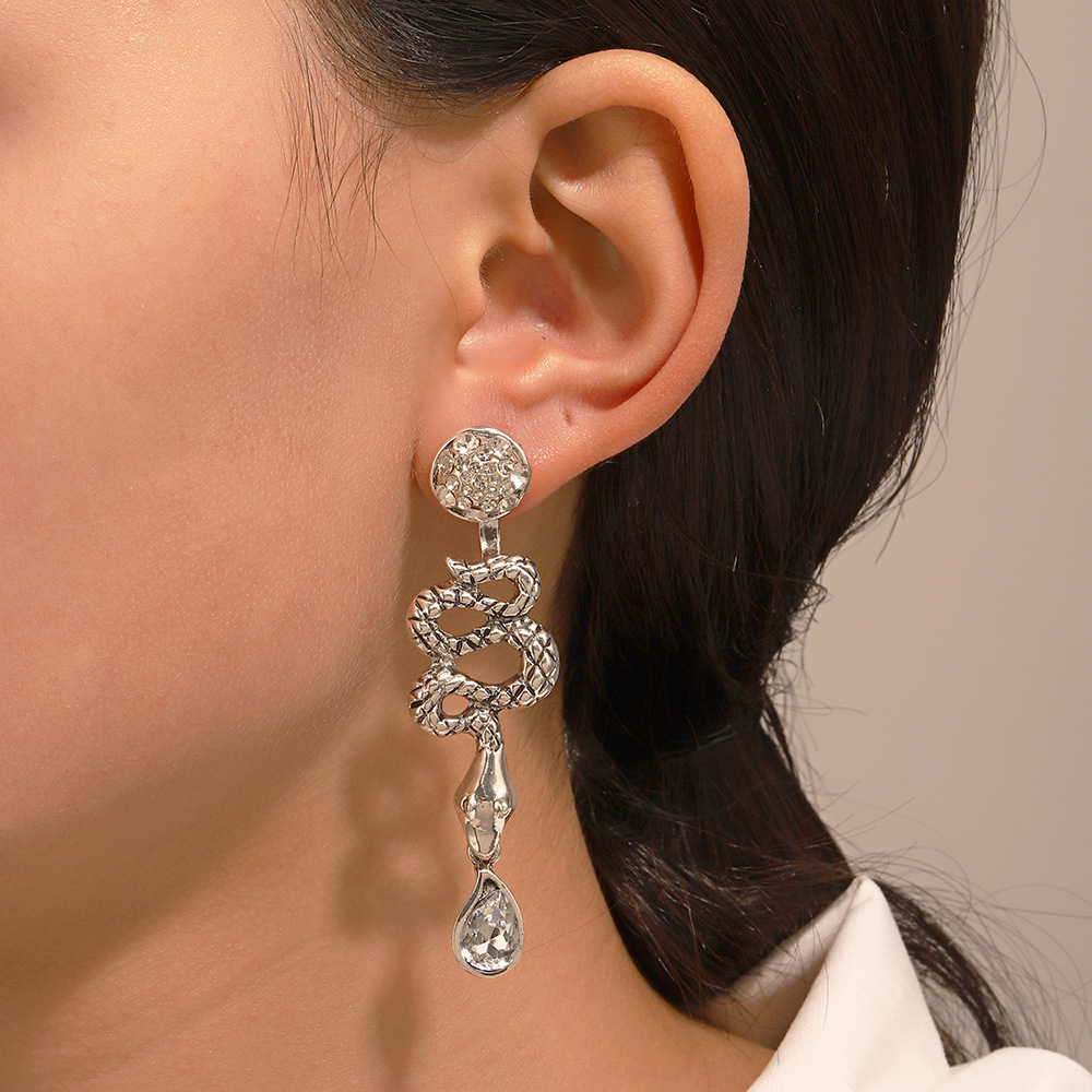 European and American snake-shaped earrings, punk women's wrapped cobra earrings, stud earrings, cross-border ins, personalized and exaggerated earrings wholesale Specification drawing