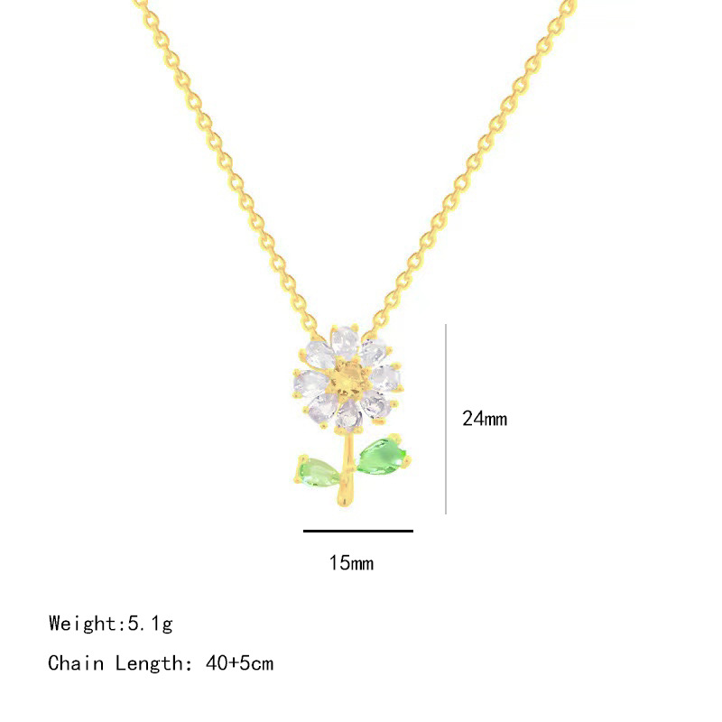 A genuine gold electroplated crystal zircon sunflower necklace with a unique design sense for women, a light luxury collarbone chain, and a versatile titanium steel accessory Item Picture