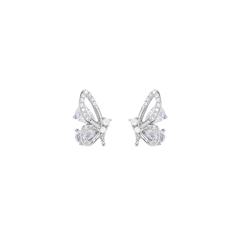 Micro-studded zircon butterfly stud earrings for women, light luxury, niche and exquisite earrings, high-end and elegant, internet-famous earrings wholesale Item Picture