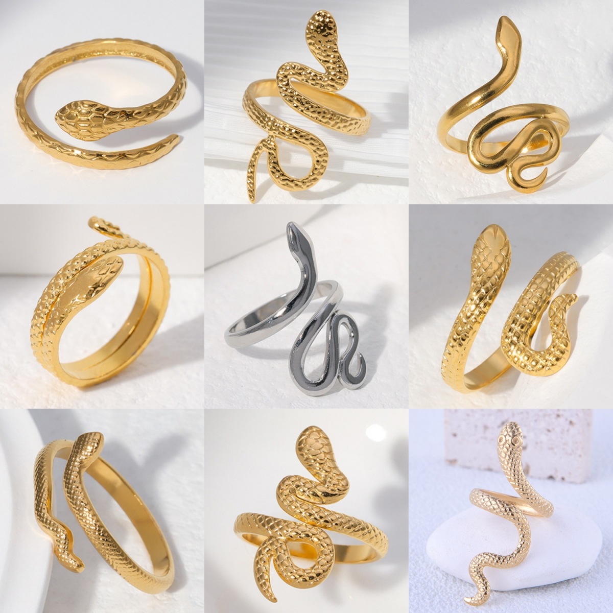 Stainless steel open snake-shaped ring for women, dark Gothic style, anti-fading, cross-border bestseller, niche design, high-end full figure