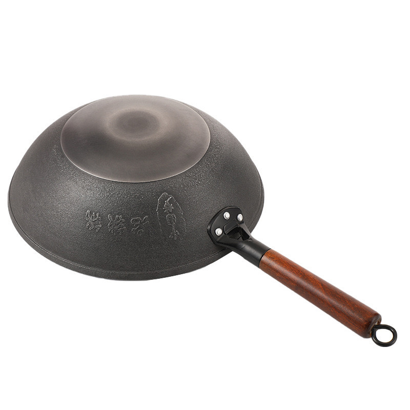 Cast iron old iron pot, uncoated wok, gas-specific round-bottom boiler stove, universal cast iron pot, Zhangqiu iron pot Item Picture