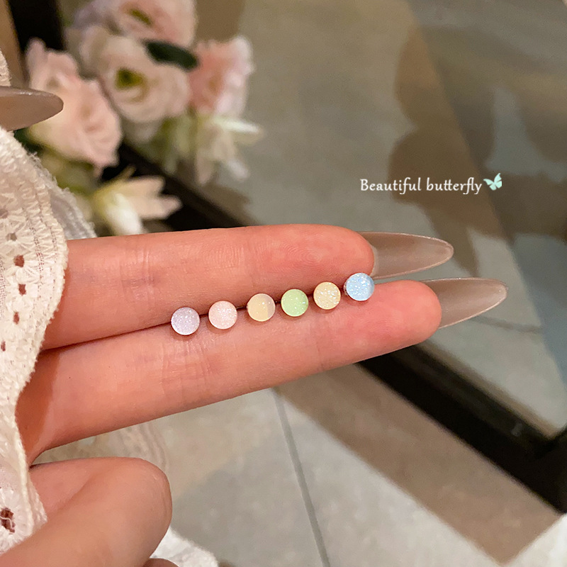 Colorful dopamine bean stud women's three-piece set, ins simple daily versatile small earrings, round ball earrings full figure
