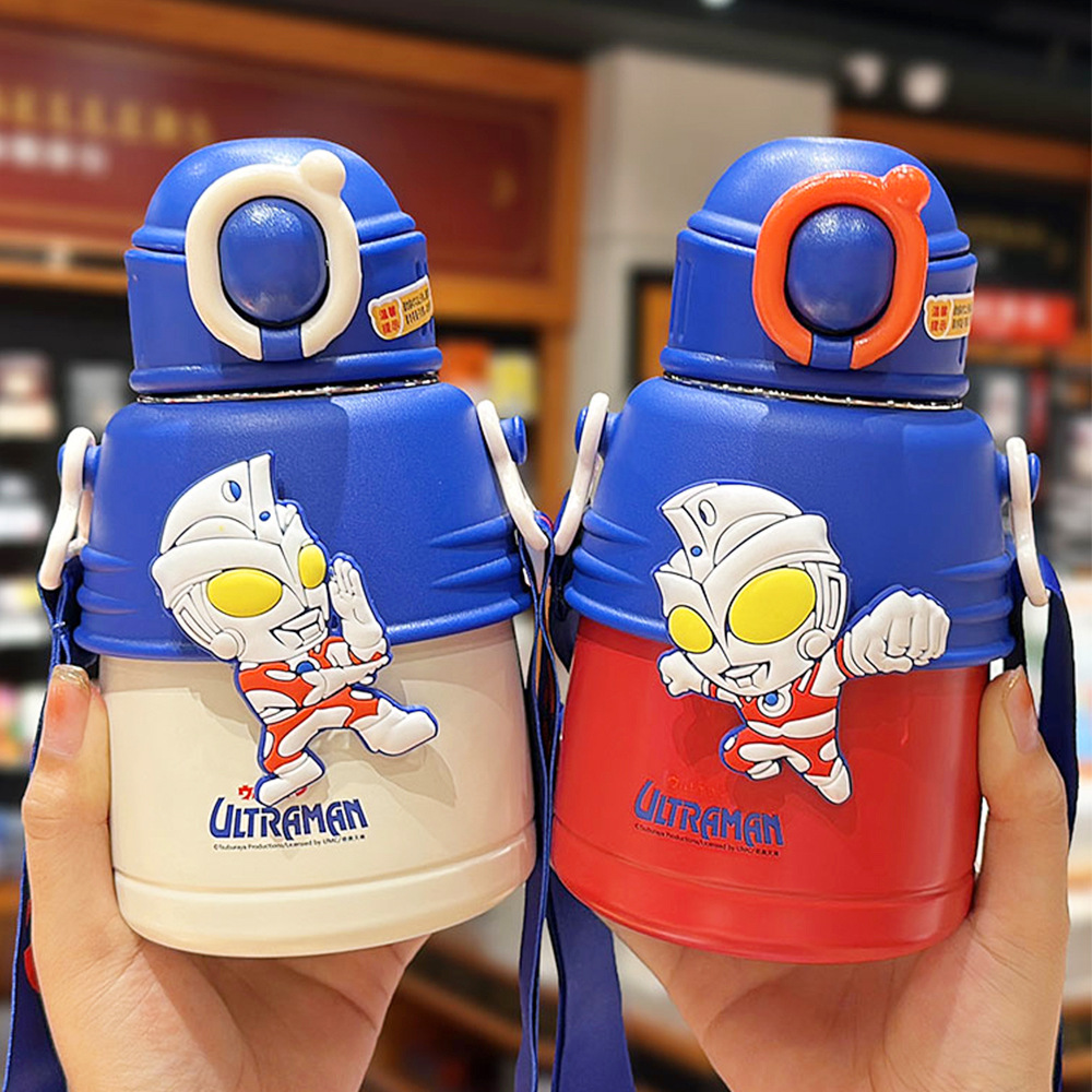 Ultraman insulated cup, cool and high appearance level for boys, straw cup, stainless steel portable large-bellied water cup for children's school full figure