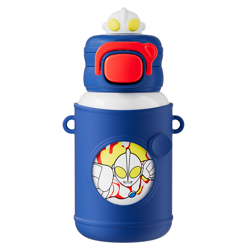Ultraman high appearance level children's thermos cup, smart temperature display, one-lid dual-drinking thermos cup, portable large-capacity cup Item Picture