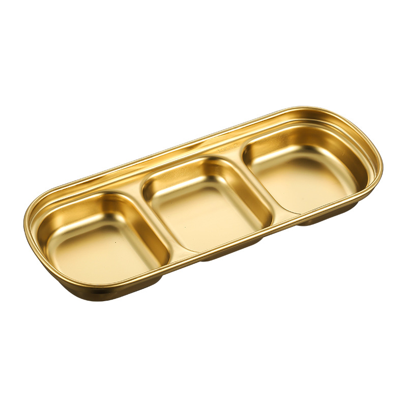 304 stainless steel Korean sauce plate, thickened seasoning plate, barbecue dipping sauce plate, golden grid plate, home hot pot flavor plate Item Picture