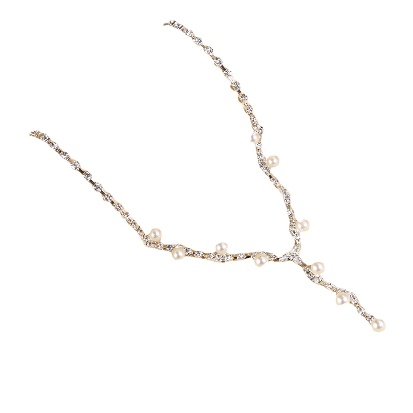 European and American cross-border pearl necklace bride set, fashionable and classic wavy diamond ring earrings necklace set N6196 Item Picture