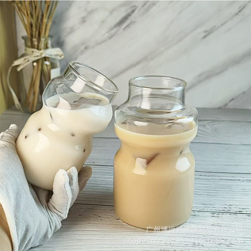 Creative ins lactic acid bacteria glass cup, high borosilicate milk juice drink cup, milk tea drink cup, iced Americano coffee cup Specification drawing