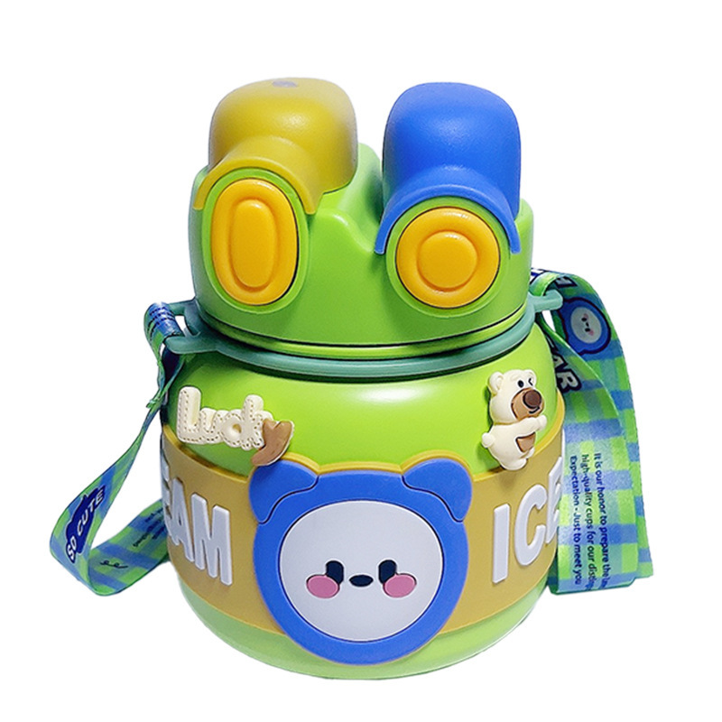 Cartoon children's insulated cup, 316 stainless steel double-drinking bear straw, high appearance level, large-bellied cup, large-capacity portable water cup Item Picture