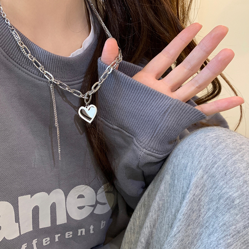 Sweet love, silver patchwork necklace, women's design sense sweater chain accessory, niche autumn hoodie chain, ins style Specification drawing