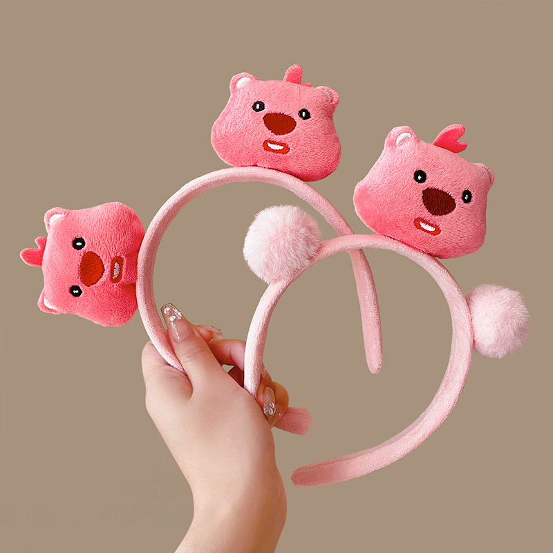 Pink Loopy little beaver hairband for women, cute cartoon face-washing and hair-pressing headband, 2023 new style hair accessory full figure