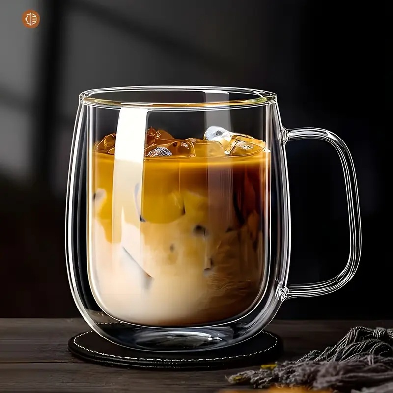 High borosilicate glass heat-resistant handle mug, multi-specification simple household double-layer cup, high-temperature resistant glass cup details Picture