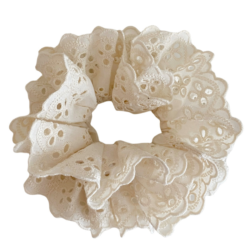 The same style as Zhao Silu, featuring a super ethereal lace cutout trim, large intestine hair band, rubber band, hair tie and French retro hair accessory Item Picture