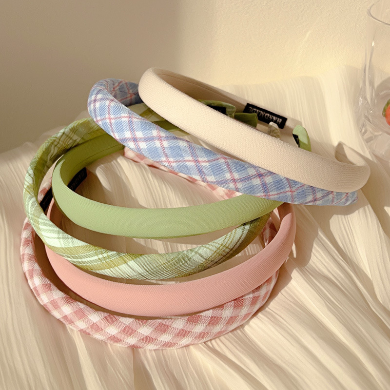 Colorful checkered small hair band for girls 2023 new style, versatile for going out, summer high-end pressure-sensitive hair tie headband full figure