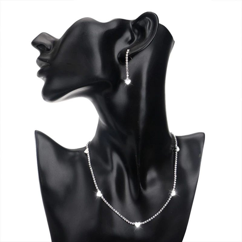 jewelry set: Fashionable alloy, simple heart-shaped rhinestone necklace, earrings, bride's set details Picture