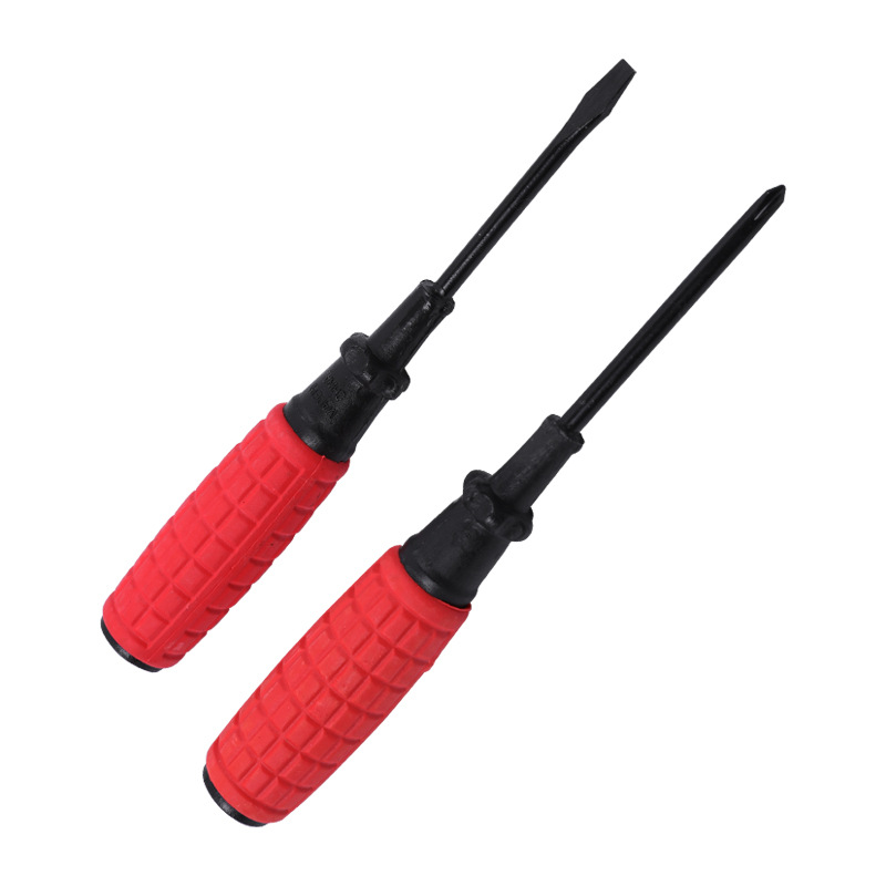 Factory direct supply of 3-inch flat-head screwdrivers, cross-head screwdrivers, screwdrivers, 45# steel red corn-handled hand grenade screwdrivers Item Picture