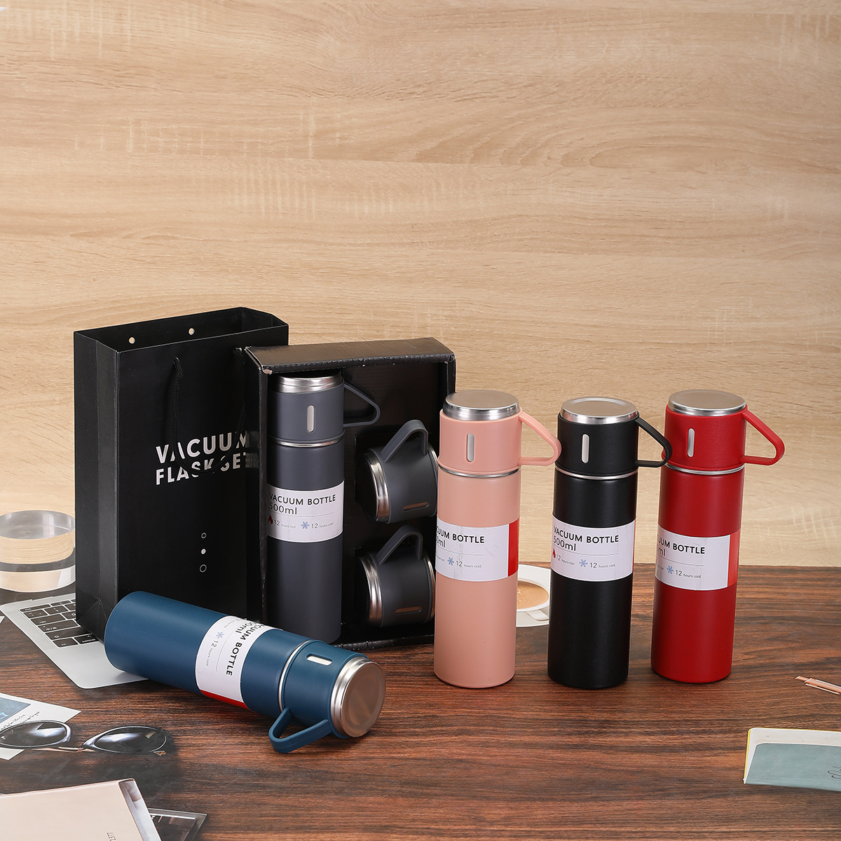 304 stainless steel insulated cup, double-layer vacuum office stewed tea cup, one three-lid business gift cup full figure