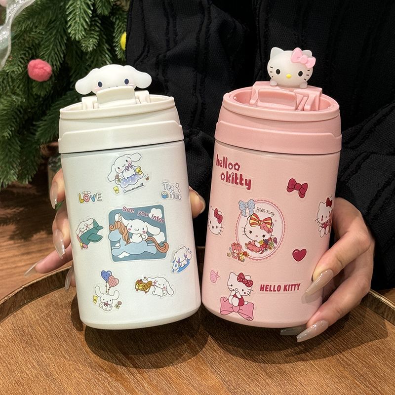 2024 New cute double-drinking insulated cup, high appearance level for girls, stainless steel straw cup, portable water cup for students full figure