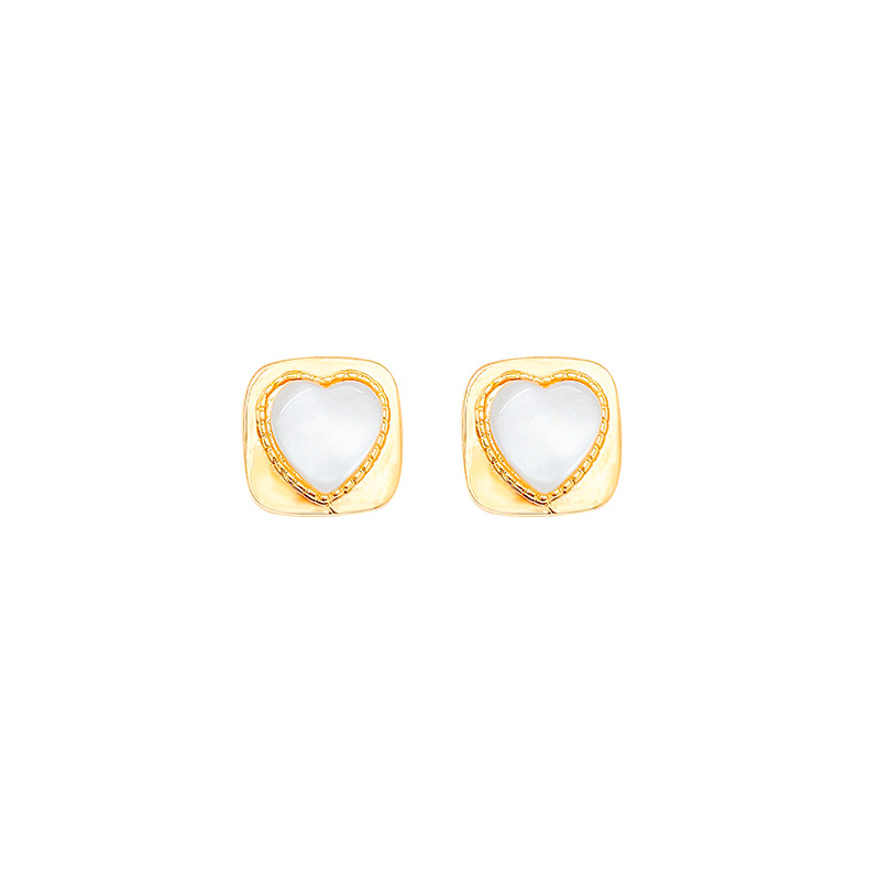 Simple square cat's eye stone heart-shaped earrings, 2024 new style, super ethereal and best-selling 925 silver needle earrings wholesale Item Picture